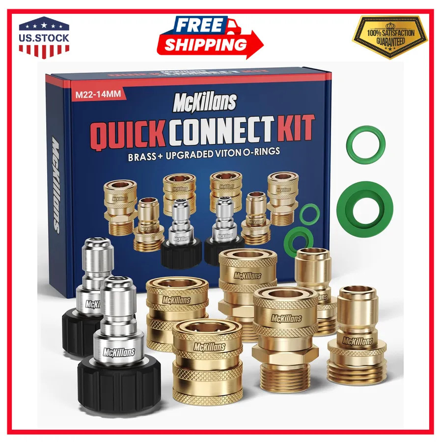 McKillans Pressure Washer Quick Connect Kit M22 14mm to 3/8 Inch Brass Adapter