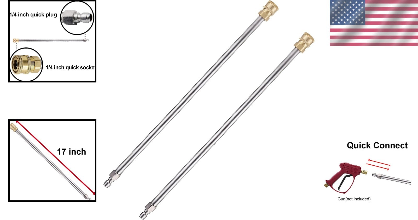 Lightweight 17 Inch Stainless Steel Extension Wands for Power Washers – 2 PCS