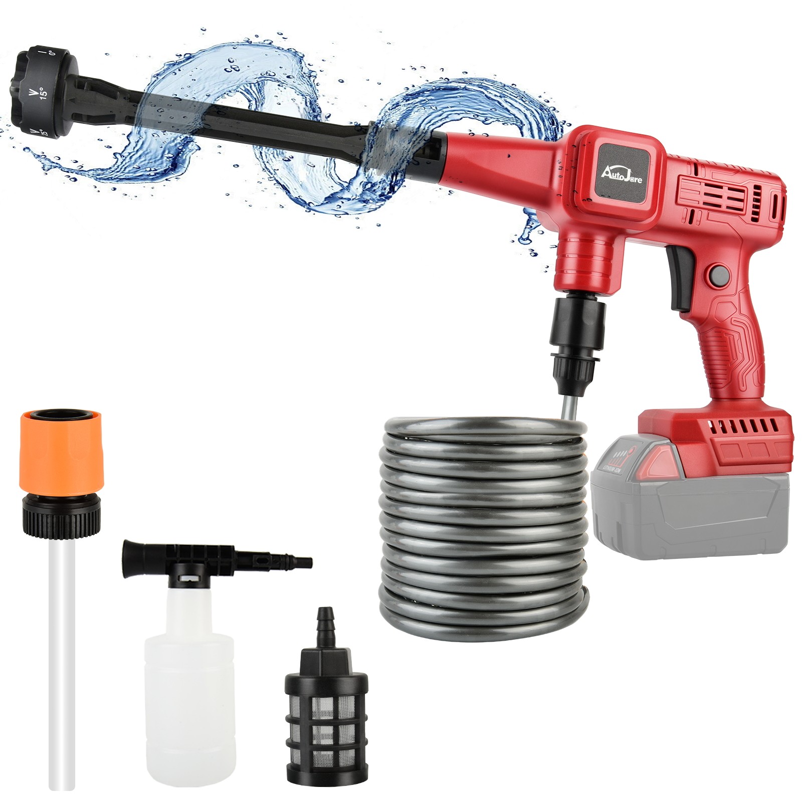 6 in 1 Nozzle Cordless Pressure Washer for Milwaukee 18V Battery 880 PSI Power