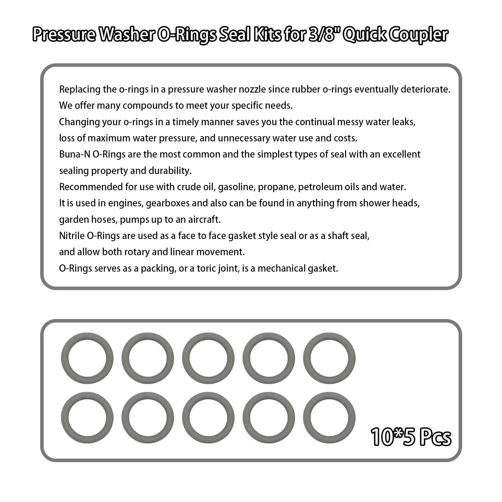 Pressure Washer O-Ring Kit 100 PCS for 1/4″ 3/8” M22 Quick Connect