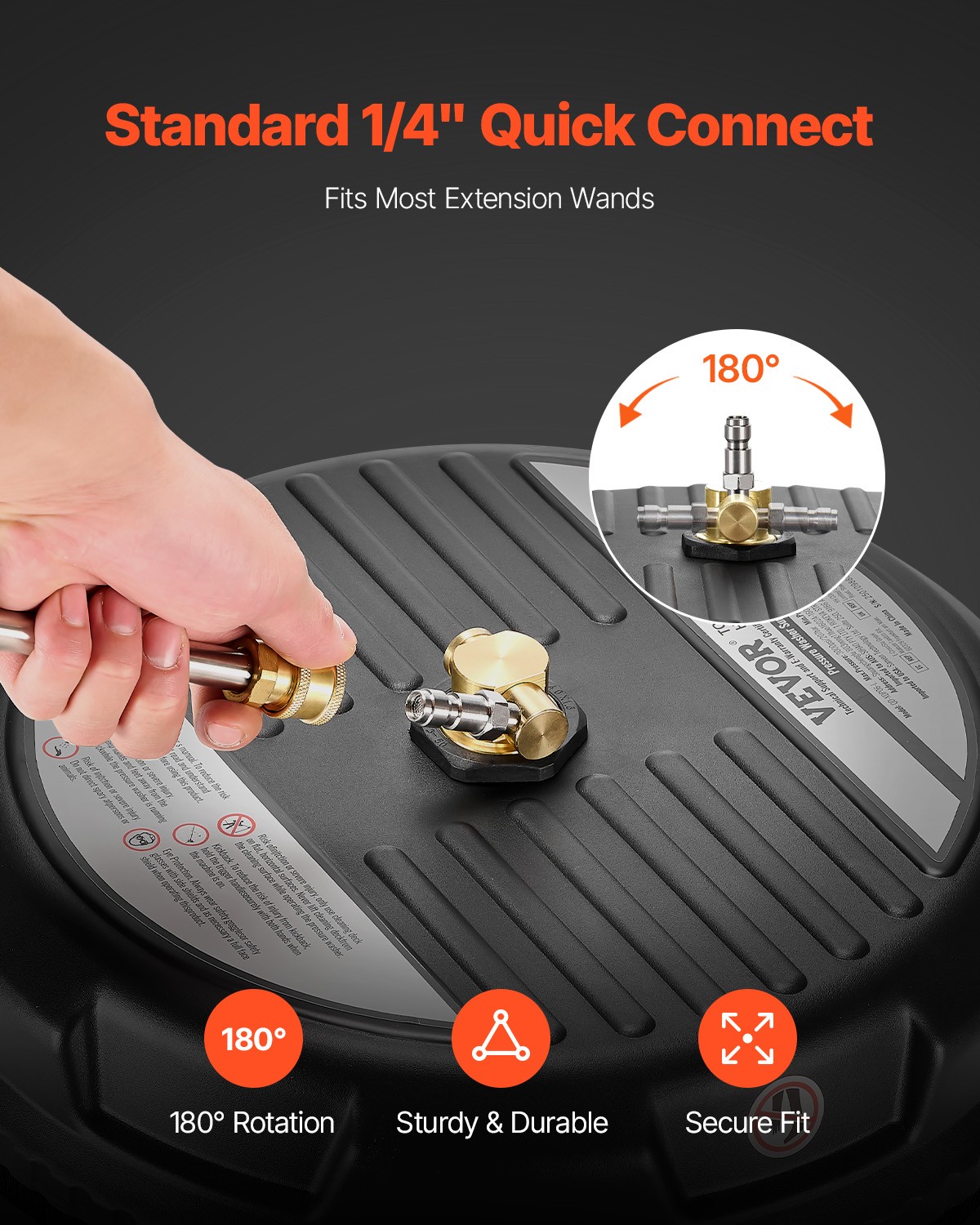 VEVOR 15″ Pressure Washer Surface Cleaner 4000 Max PSI Plastic 2 Extended Wands