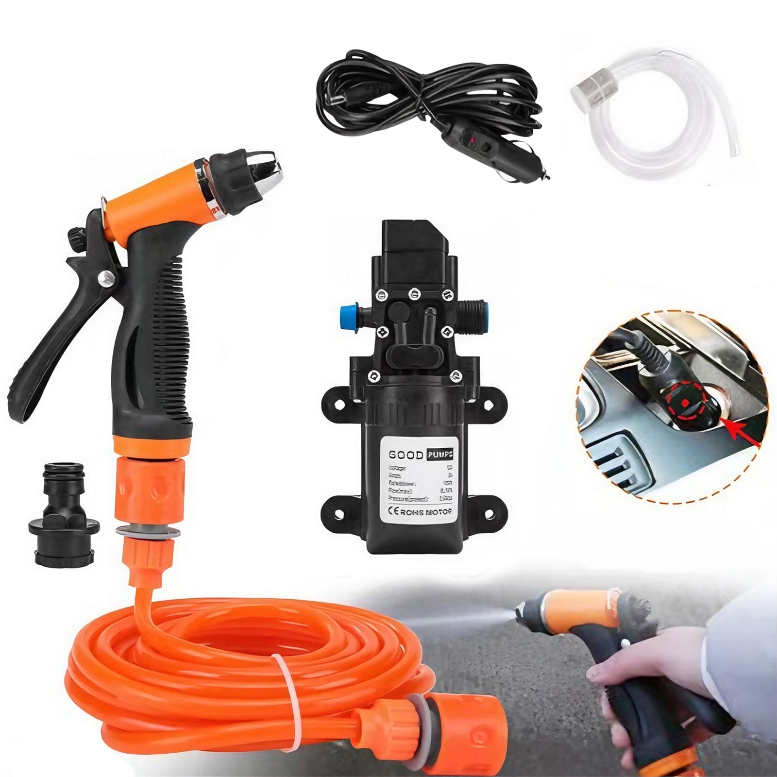 12V 160PSI Washdown Wash Pump Kit Electric DIY Car Washer Cleaner Sprayer Tool