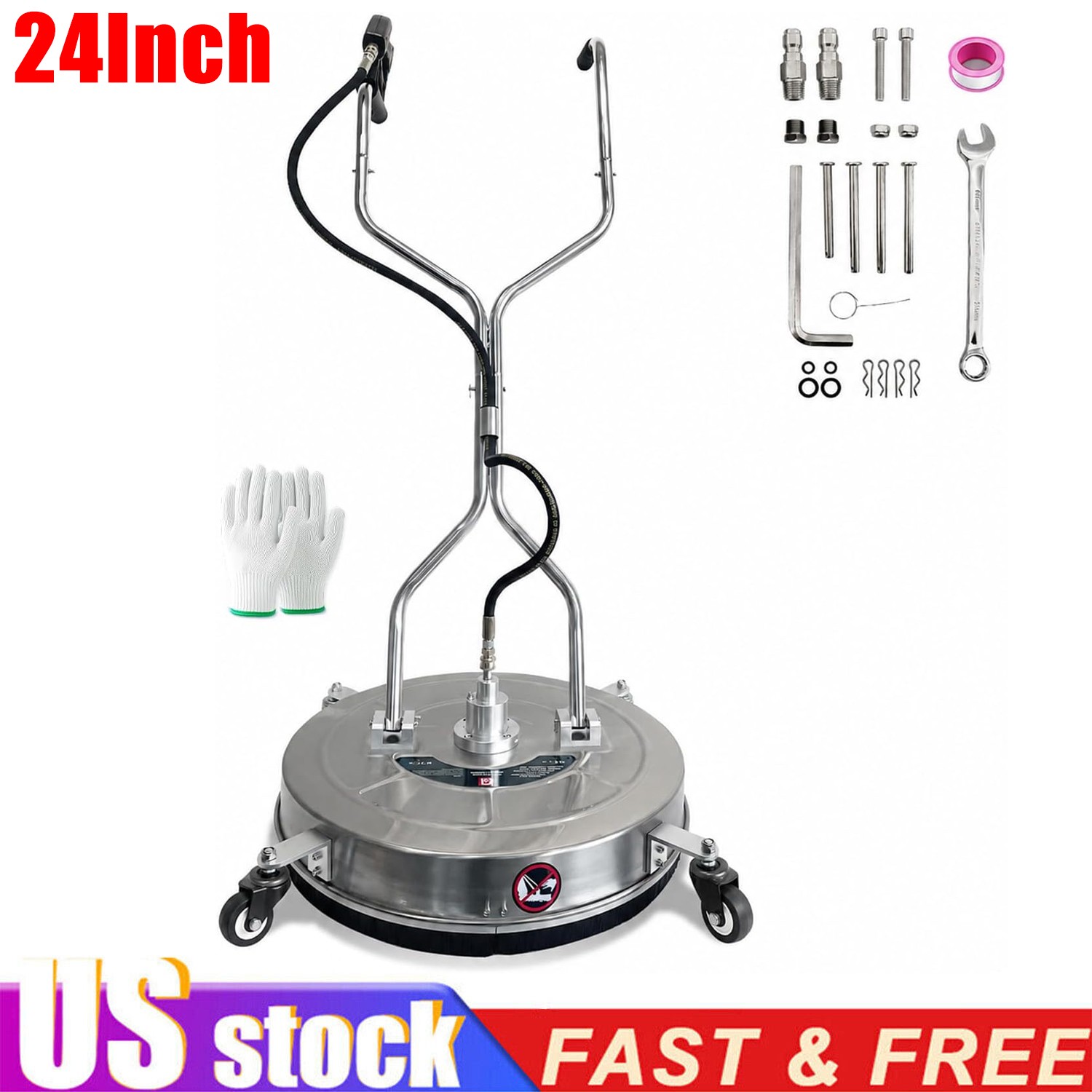 24″ Pressure Washer Surface Cleaner 4900PSI with 4 Wheels Stainless Steel US