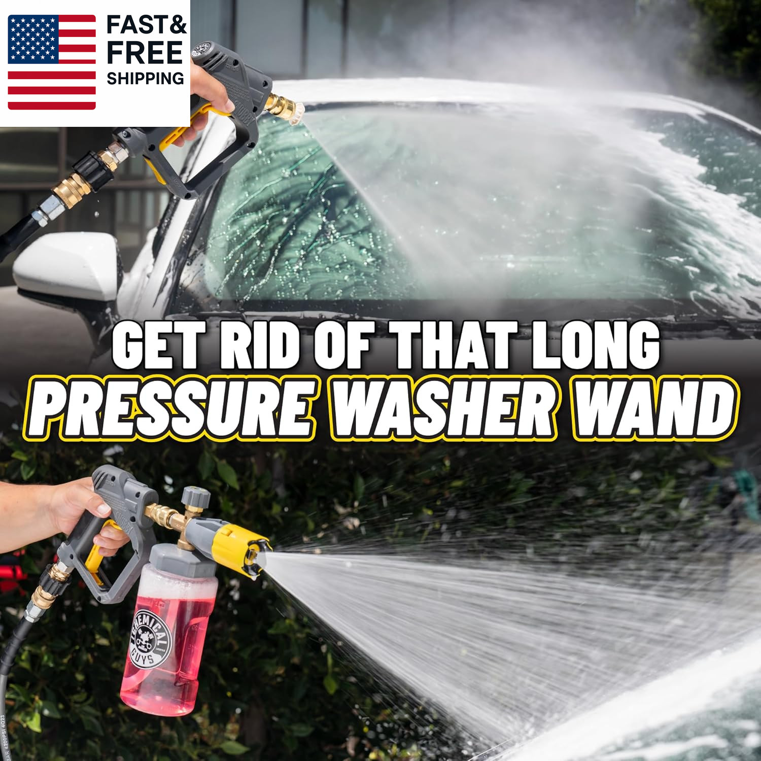 Snubby Pressure Washer Gun with Foam Cannon Attachment – Short Handle for Gas an