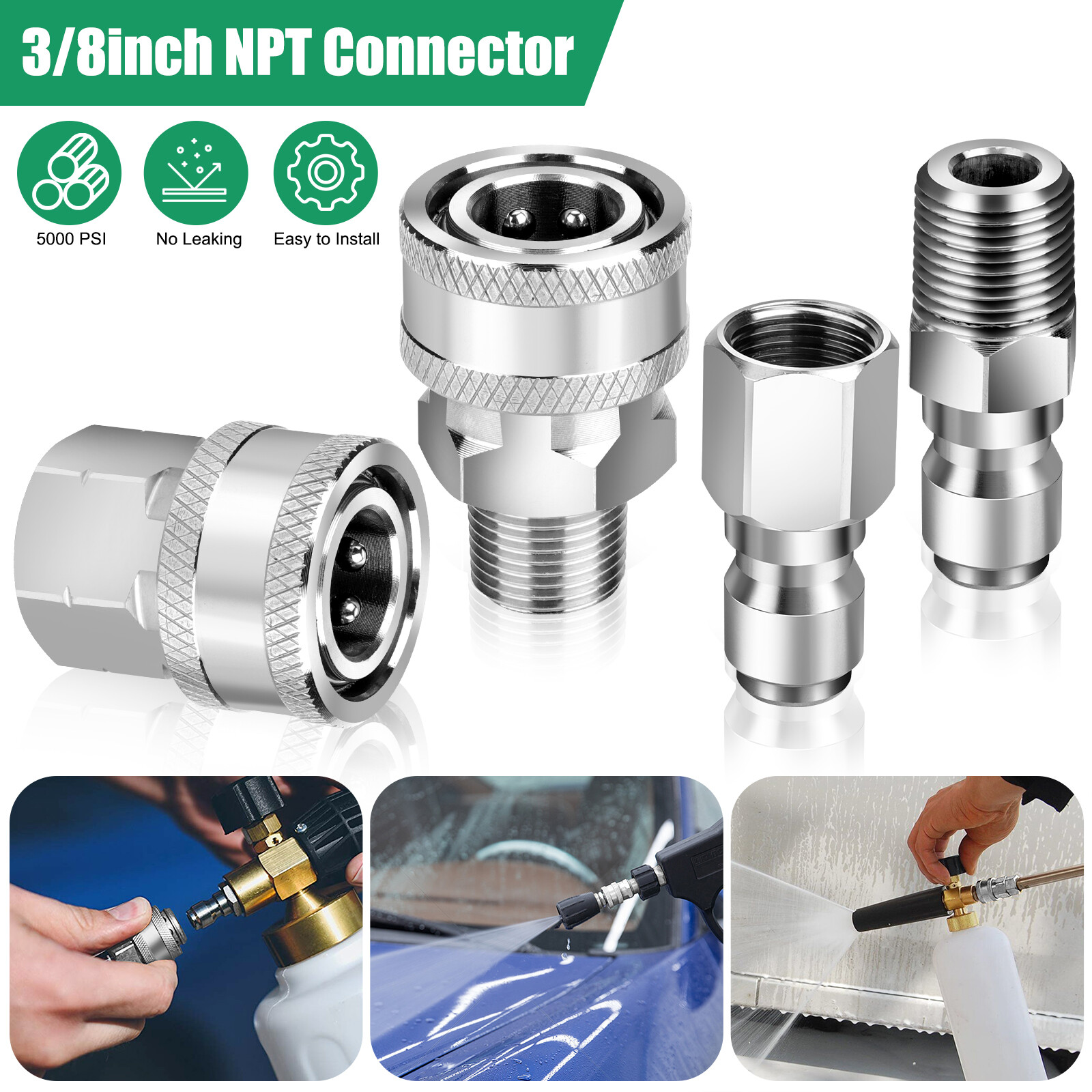 3/8 Inch Pressure Washer Hose Adapter Fitting Quick Connect Male Thread 6000 PSI