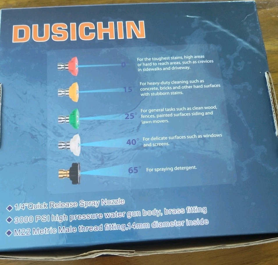 DUSICHIN Pressure Washer Short Wand High Power Spray Gun 5 Nozzle Tips and Hose