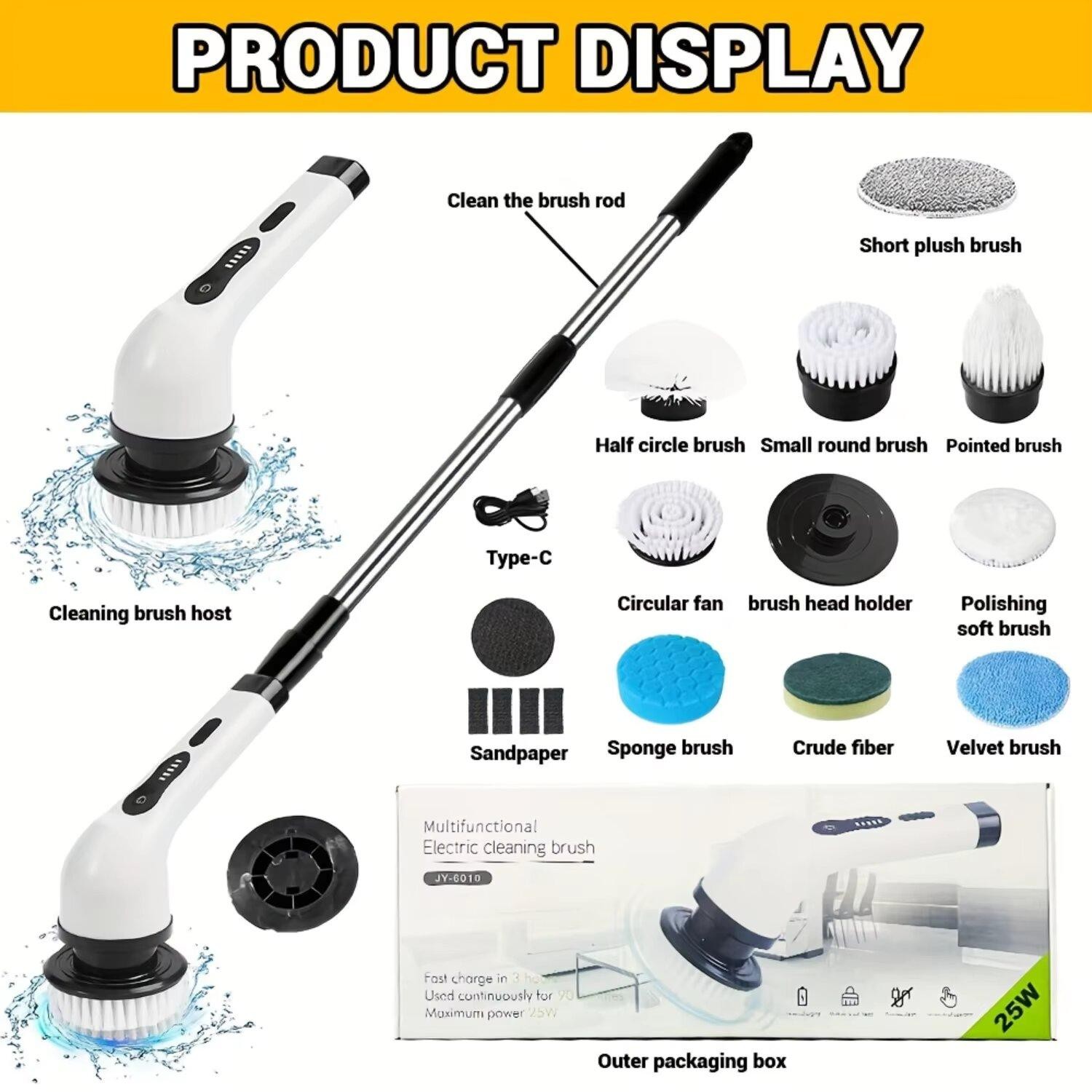 Electric Cleaning Brush 2-gear Electric Rotary Floor Scrubber Wireless Cordless