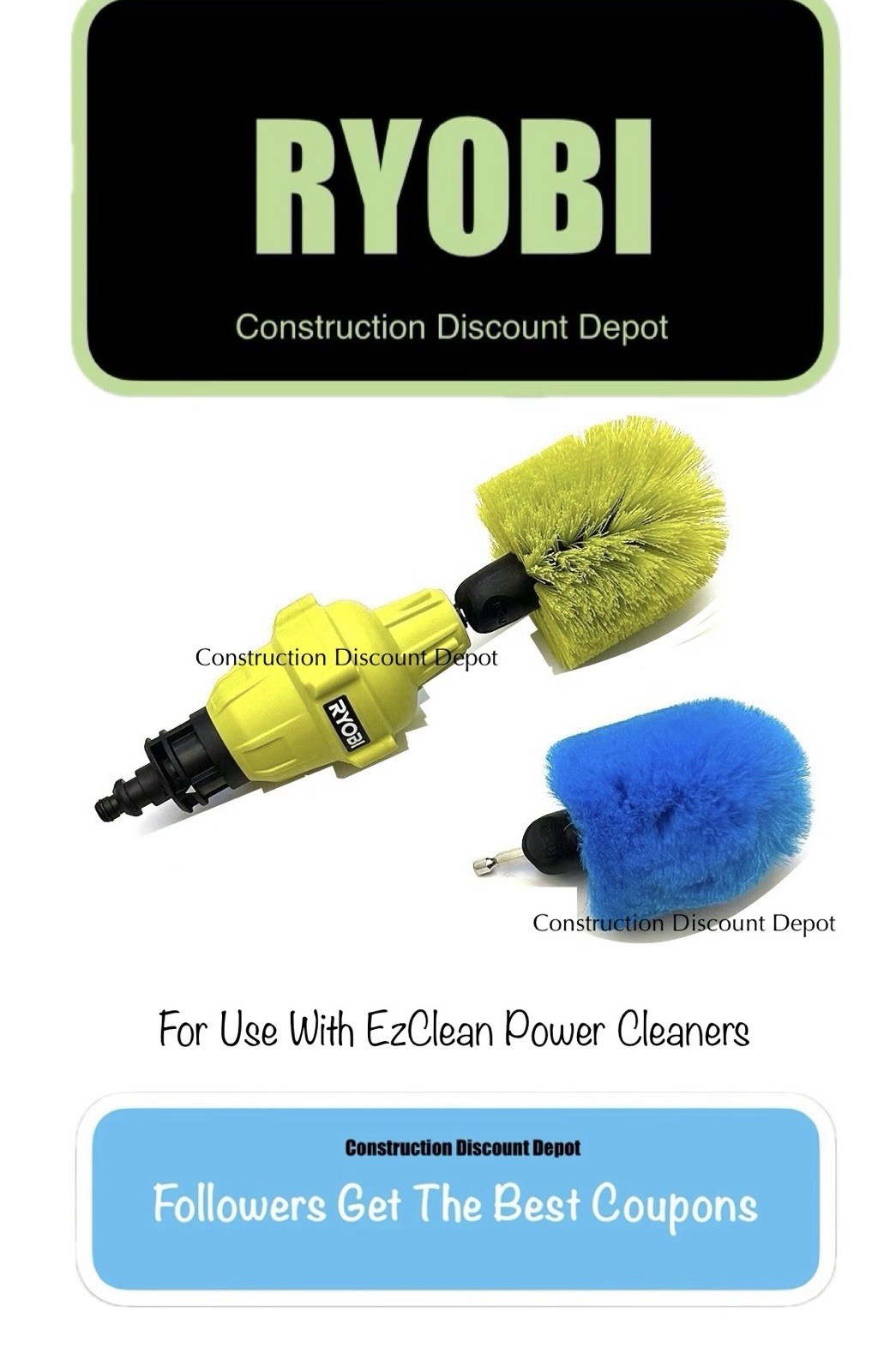 Ryobi EZClean Power Cleaner Spinning Brushes RY3112SB NEW