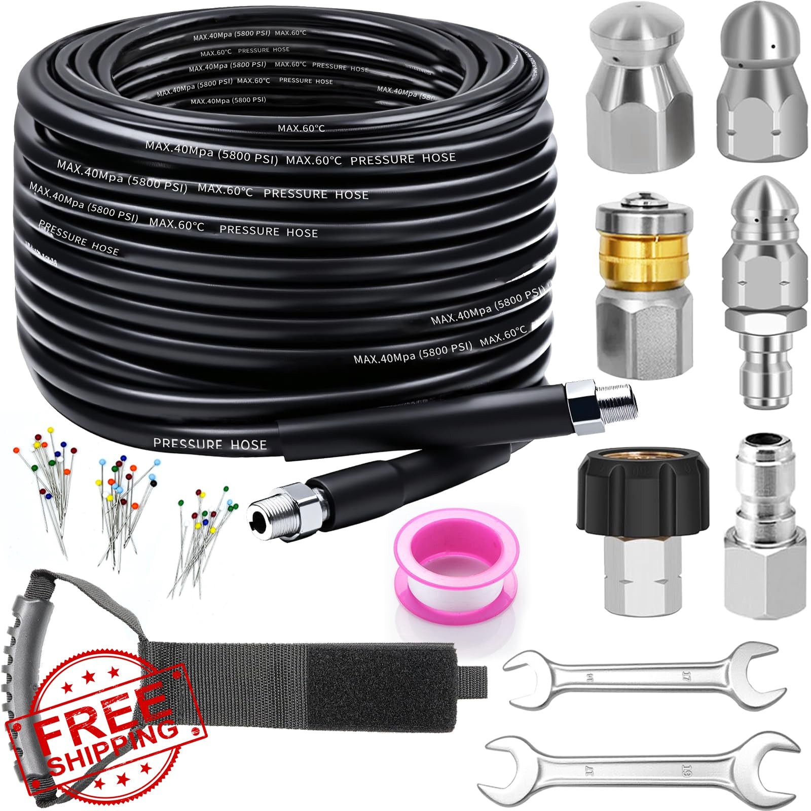 Zgqmcgy 100FT Sewer Jetter Kit Black