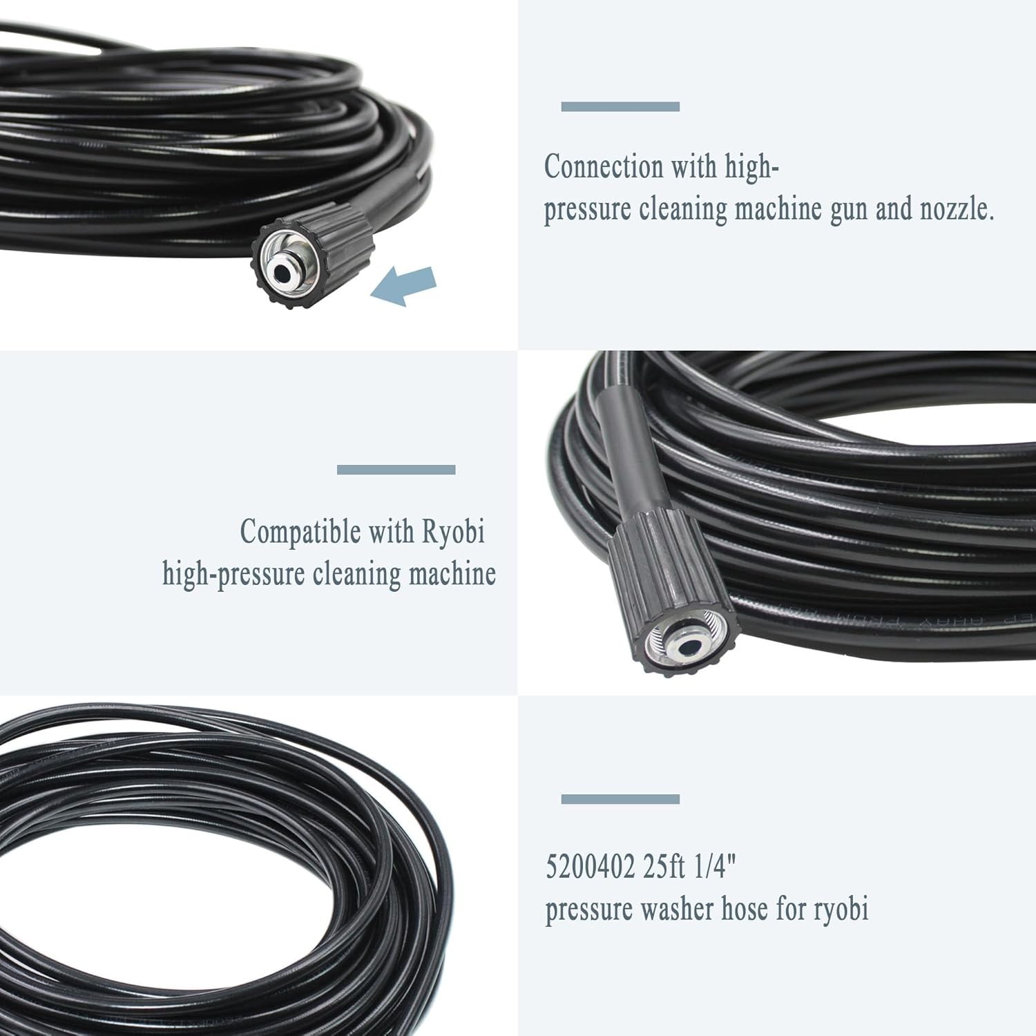 3300 PSI Pressure Washer Hose 25ft 1/4 Inch – Replacement for Ryobi, Briggs a…