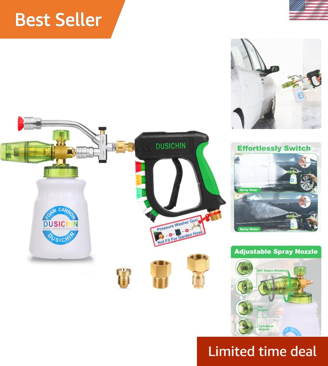 High-Pressure Foam Cannon Kit with Five Tips – Instant Power Cleaning Solution