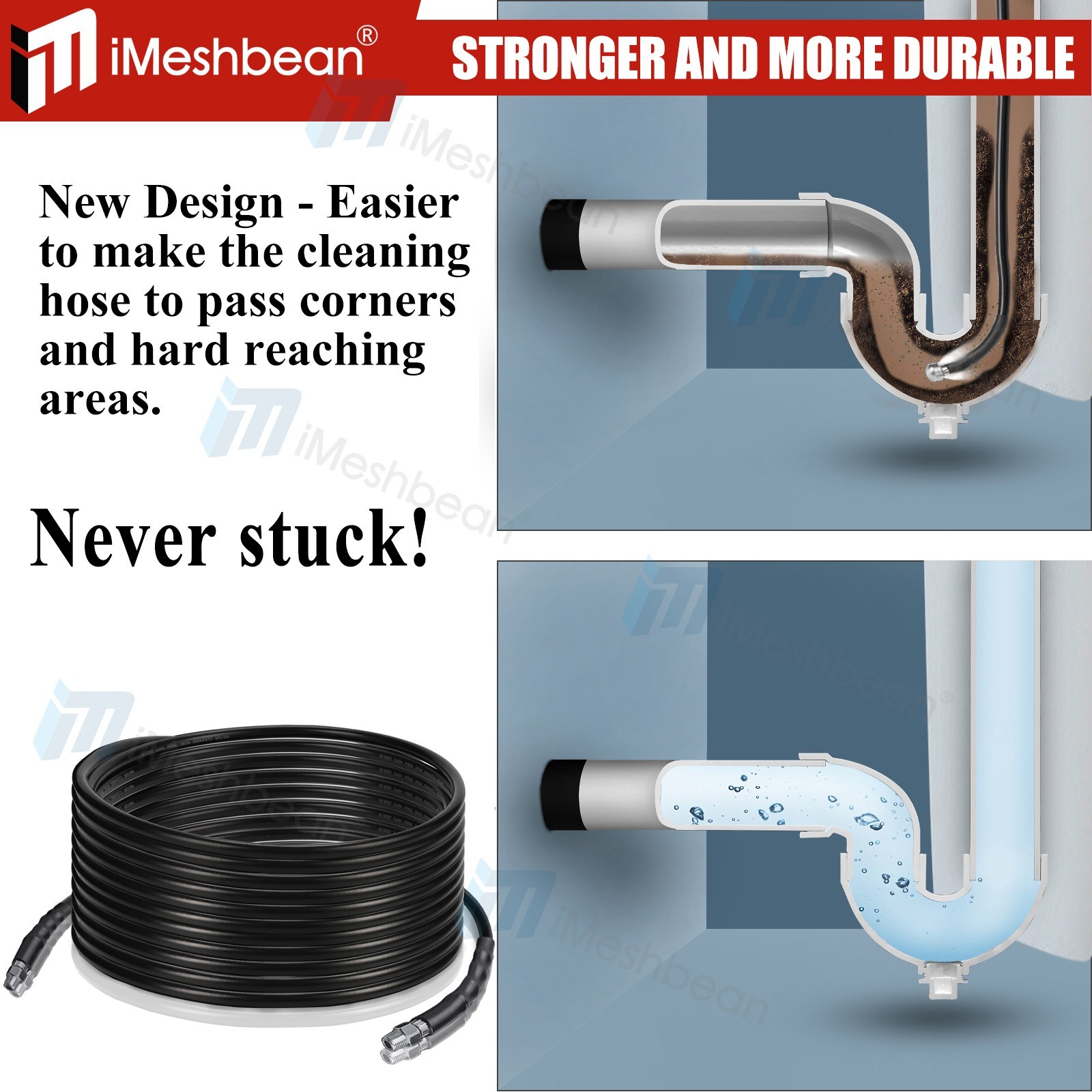 50/100/150FT Sewer Jetter Kit Pressure Washer 5800PSI Hose Kit W/ Nozzle&Pin