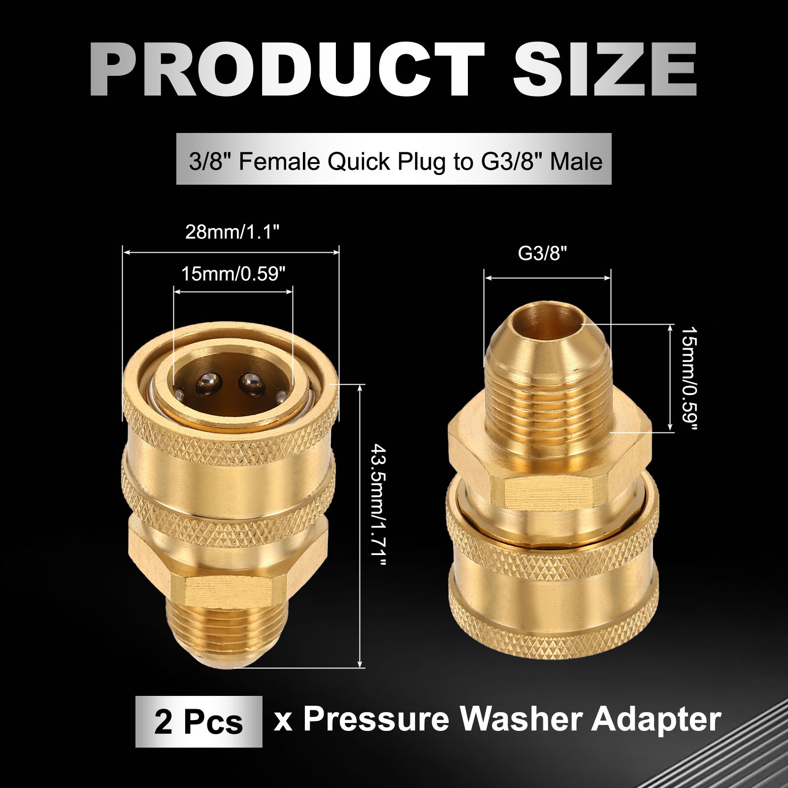 2Pcs Pressure Washer Adapter, 3/8″ Female Quick Plug to G3/8″ Male Brass Convex