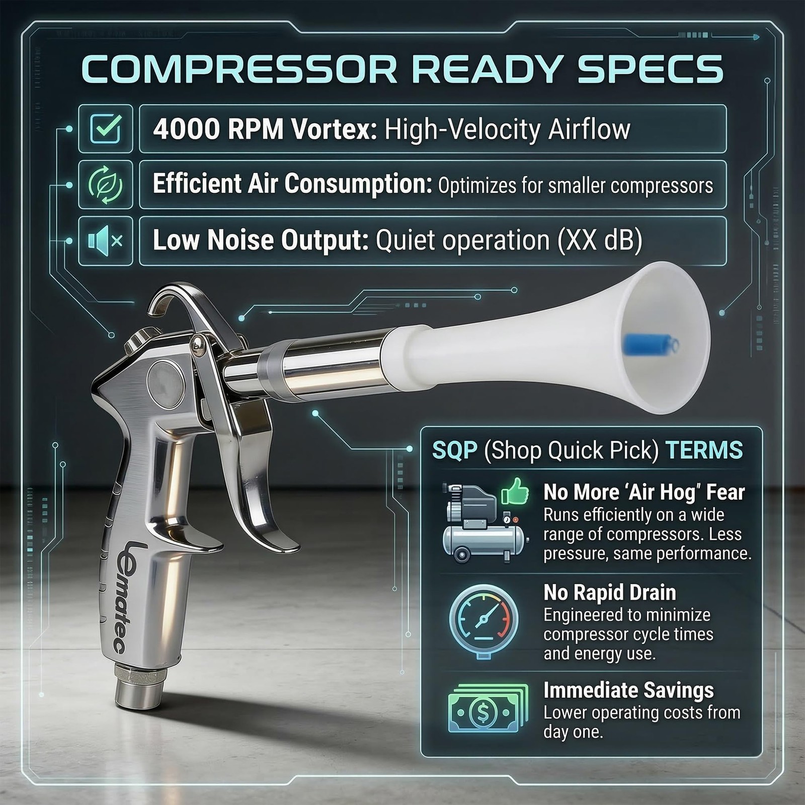 LE LEMATEC Tornado Air Gun for Compressor – 4000 RPM, Compact & 4,000 RPM