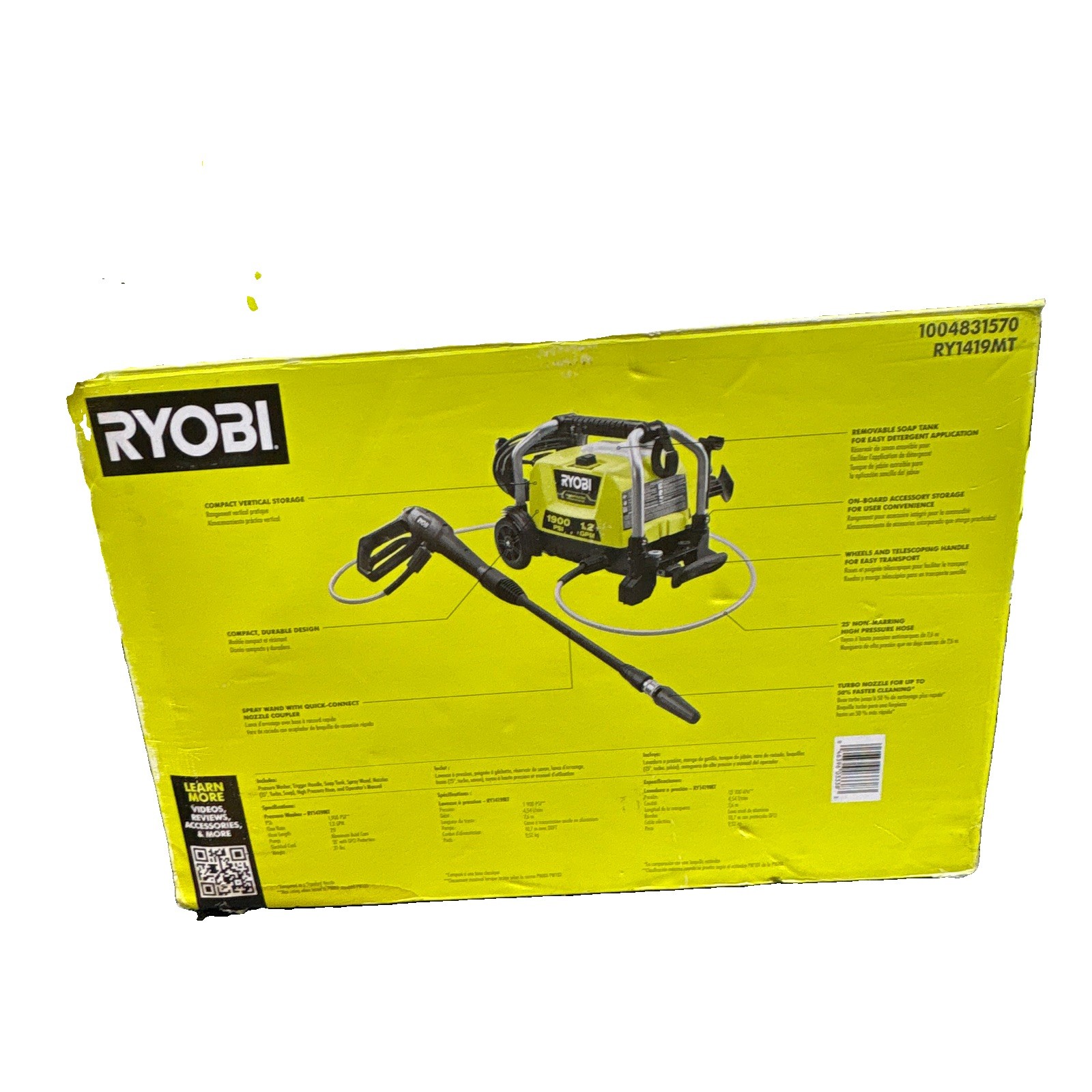 RYOBI RY1419MT 1900 PSI 1.2 GPM Electric Pressure Washer