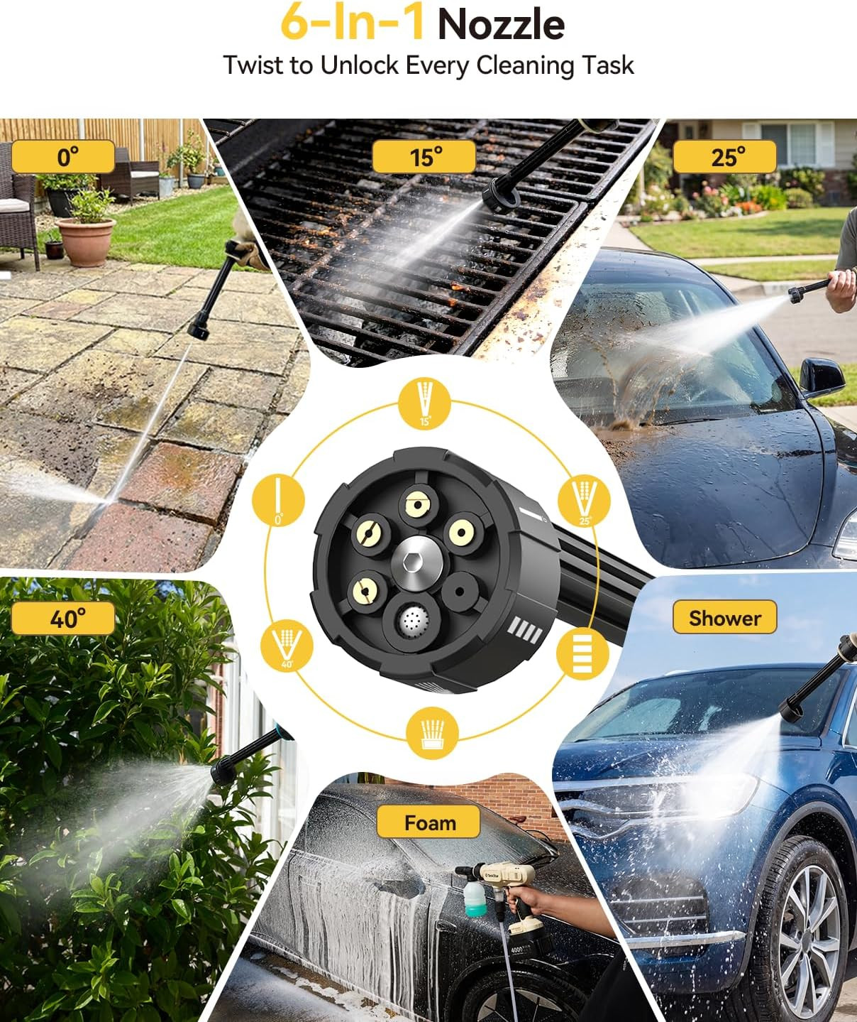 Portable Cordless 1250PSI High Pressure Power Washer | 2X 4.0Ah Batteries, Brush