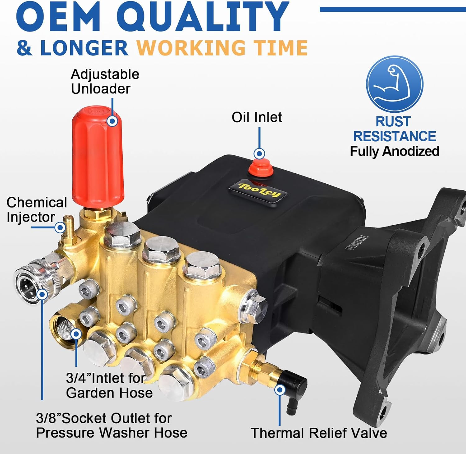 TOOLCY Pressure Washer Pump 3600-4400 PSI Max 4.4 GPM, 1 Inch Shaft Horizontal T