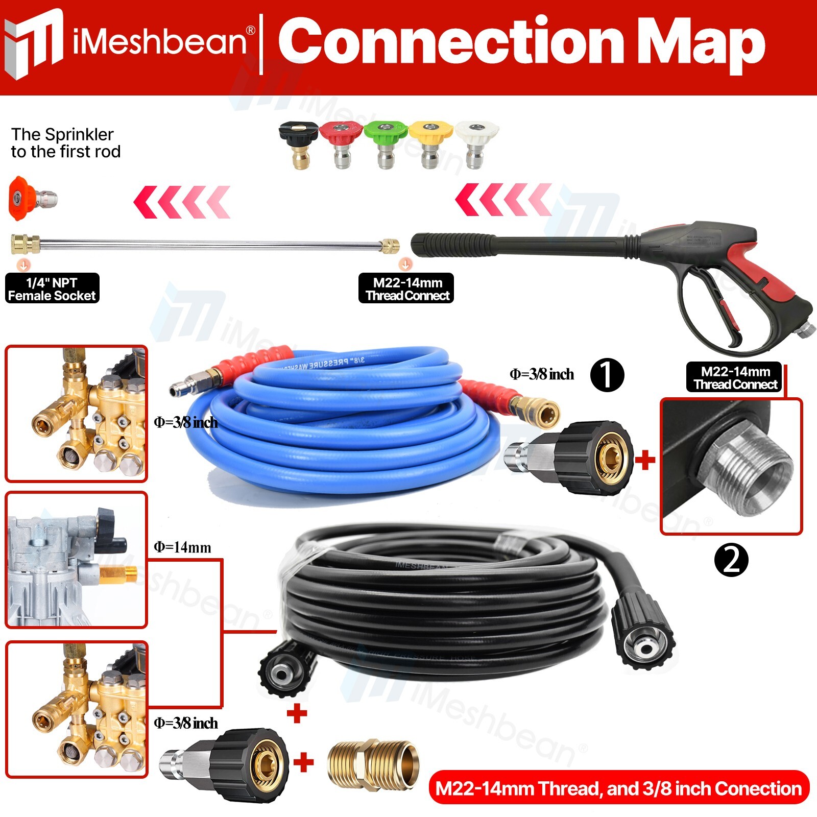 High Pressure 4000PSI Car Power Washer Gun Spray Wand Lance Nozzle and 50ft Hose