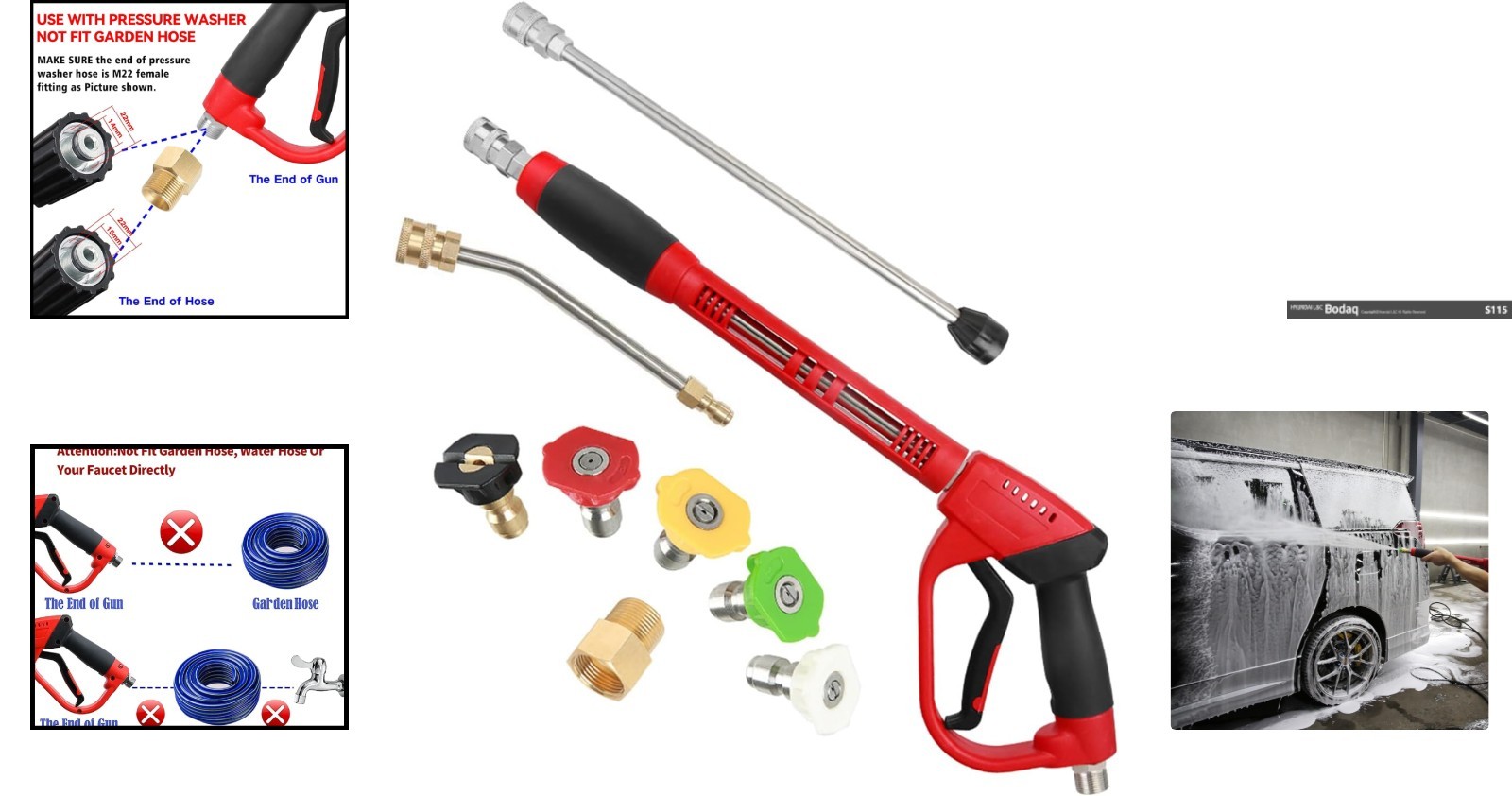 Heavy-Duty Pressure Washer Gun with 30-Degree Curved Rod & Quick Connect Fitting