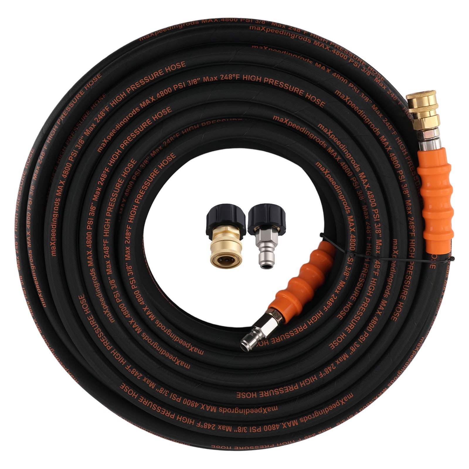 150FT Pressure Washer Hose 3/8″ 4800PSI Steel Wire Braid M22-14mm 3/8″ Adapter