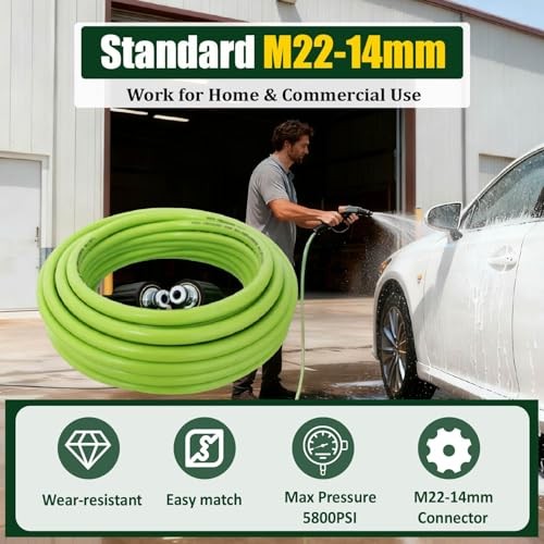 Pressure Washer Hose 50FT for Power Washer, 5800 PSI Kink Resistant 50ft Green