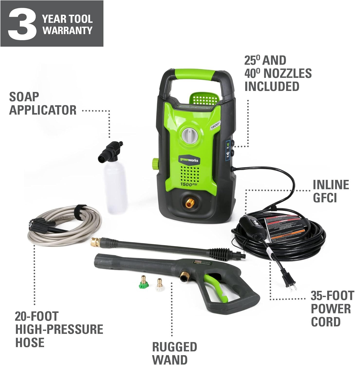 1500 PSI 1.2 GPM Pressure Washer (Upright Hand-Carry) PWMA Certified