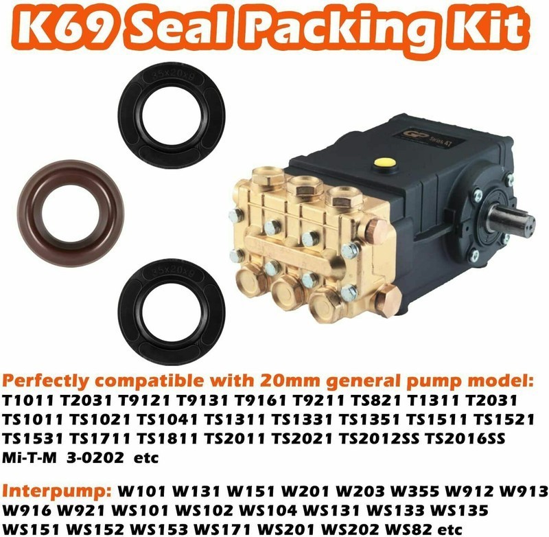 Kit 69 20mm Pressure Washer Pump Parts | 9pcs Restop Ring Seal Kit for T1011,T20