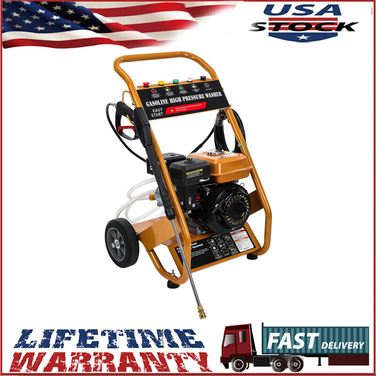 212cc Gas Pressure Washer 3950 PSI 2.6 GPM 4-Stroke Engine 3.6L Tank Orange