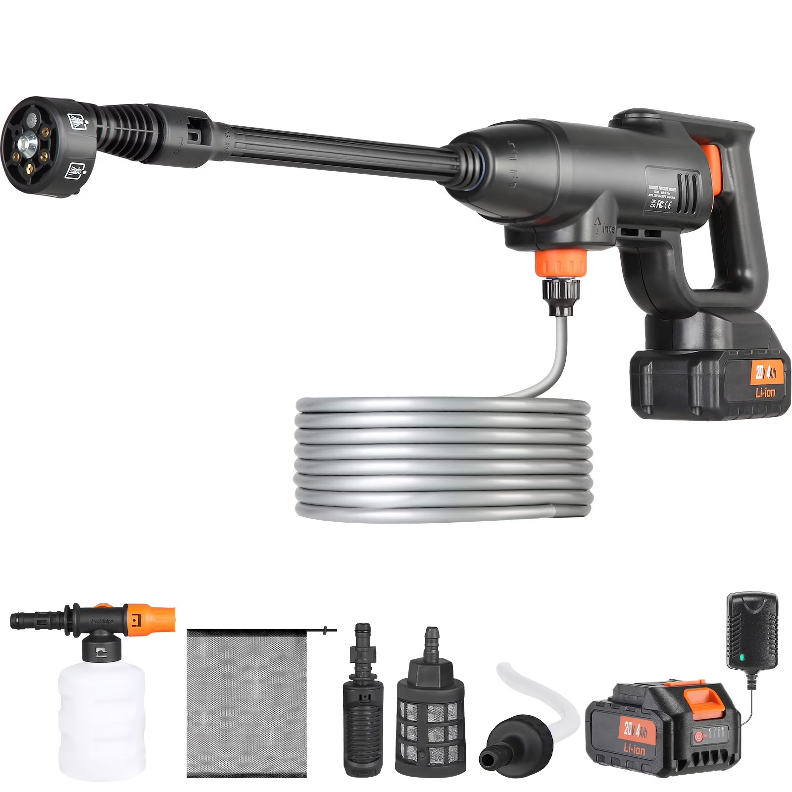 BENTISM 600 PSI Cordless Pressure Washer, 21V 4.0Ah Battery 6-in-1 Nozzle