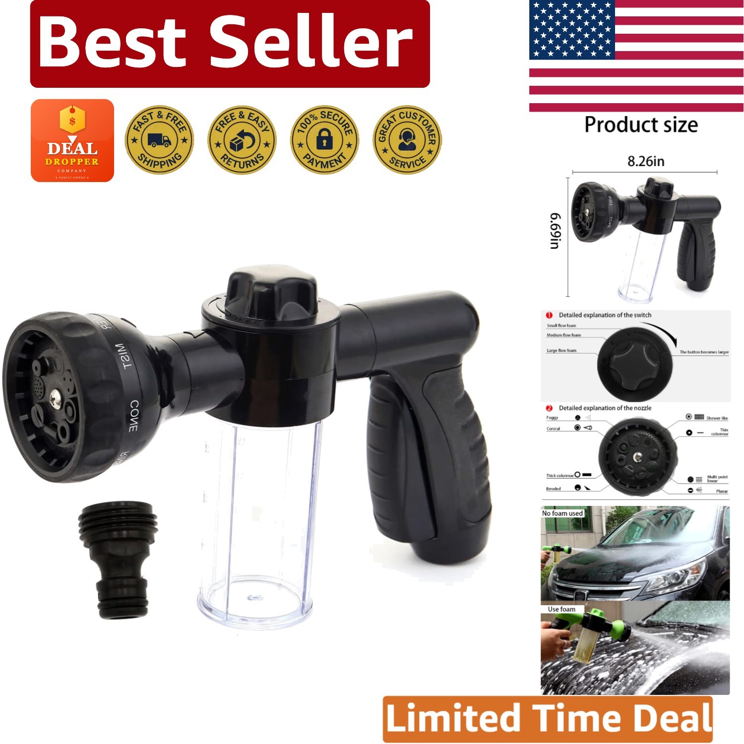 Durable Foam Sprayer with Adjustable Pressure – Perfect for Vehicles and Gardens