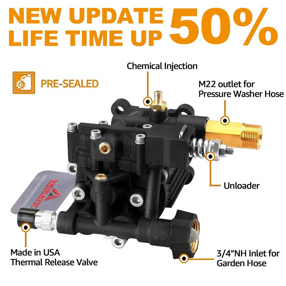 YAMATIC Pressure Washer Pump 3/4″ Shaft Horizontal 3400 PSI 2.5 GPM Replace Pump