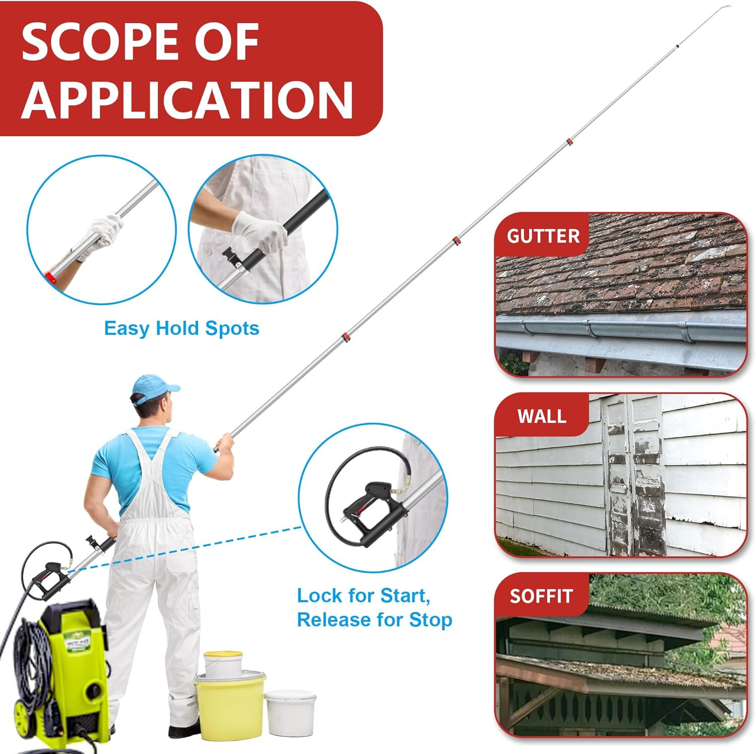 24 FT Gutter Cleaning Tools from the Ground – Telescoping Pressure Washer Wand –