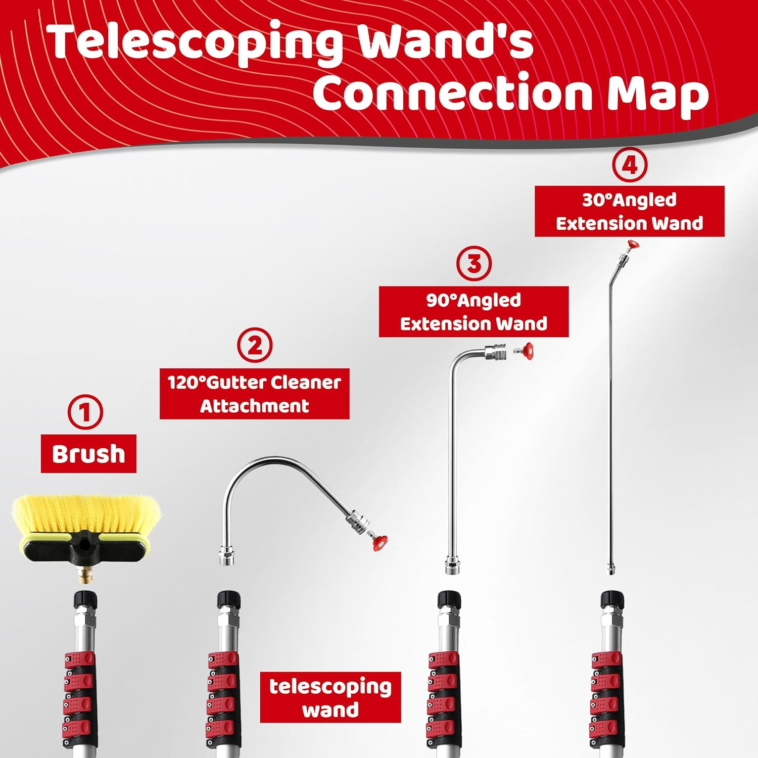 24 FT Telescoping Pressure Washer Wand, Power Washer Extension Wand with Brush,
