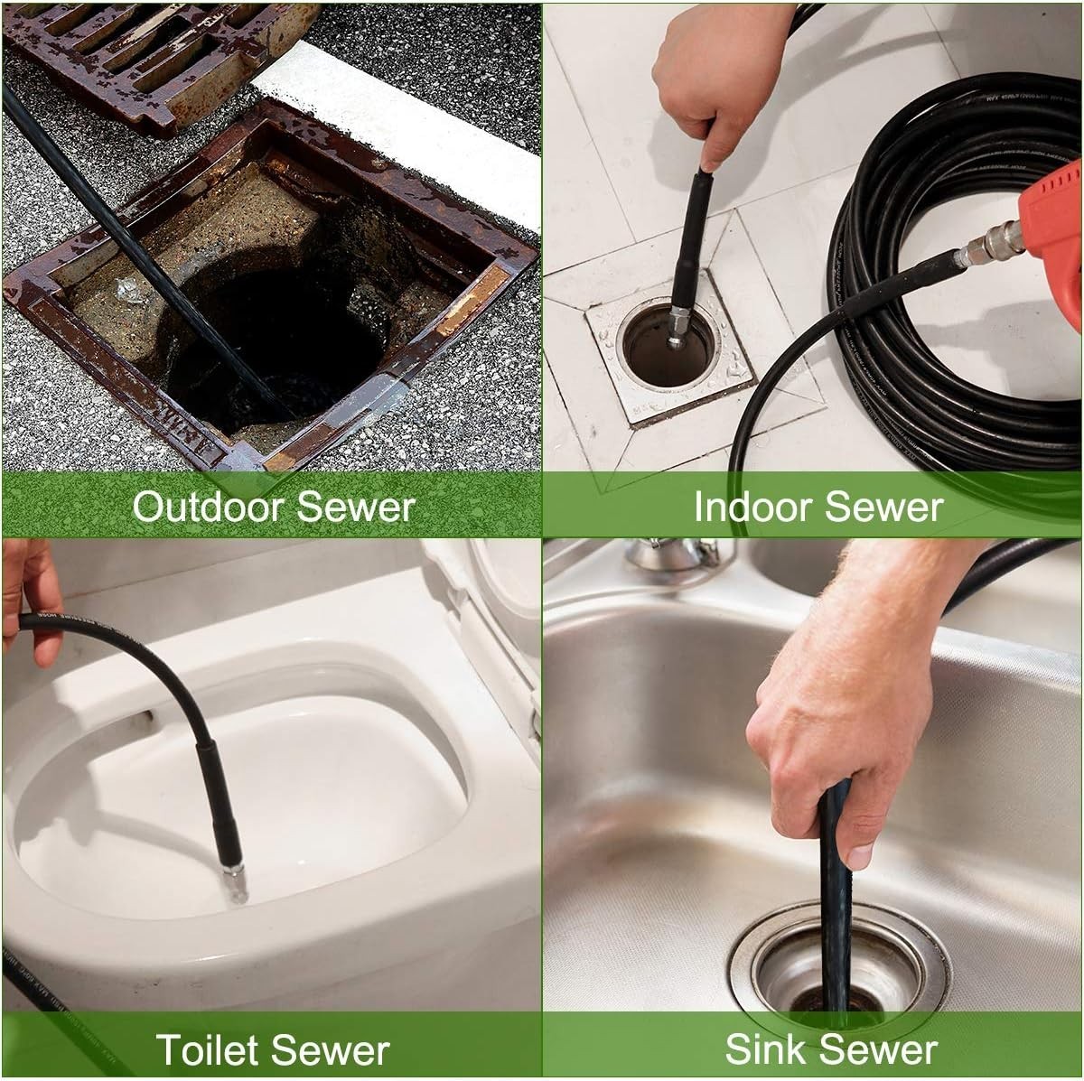 Sewer Jetter Kit 50FT for Pressure Washer, 5800PSI Drain Cleaner Hose 1/4 Inc…