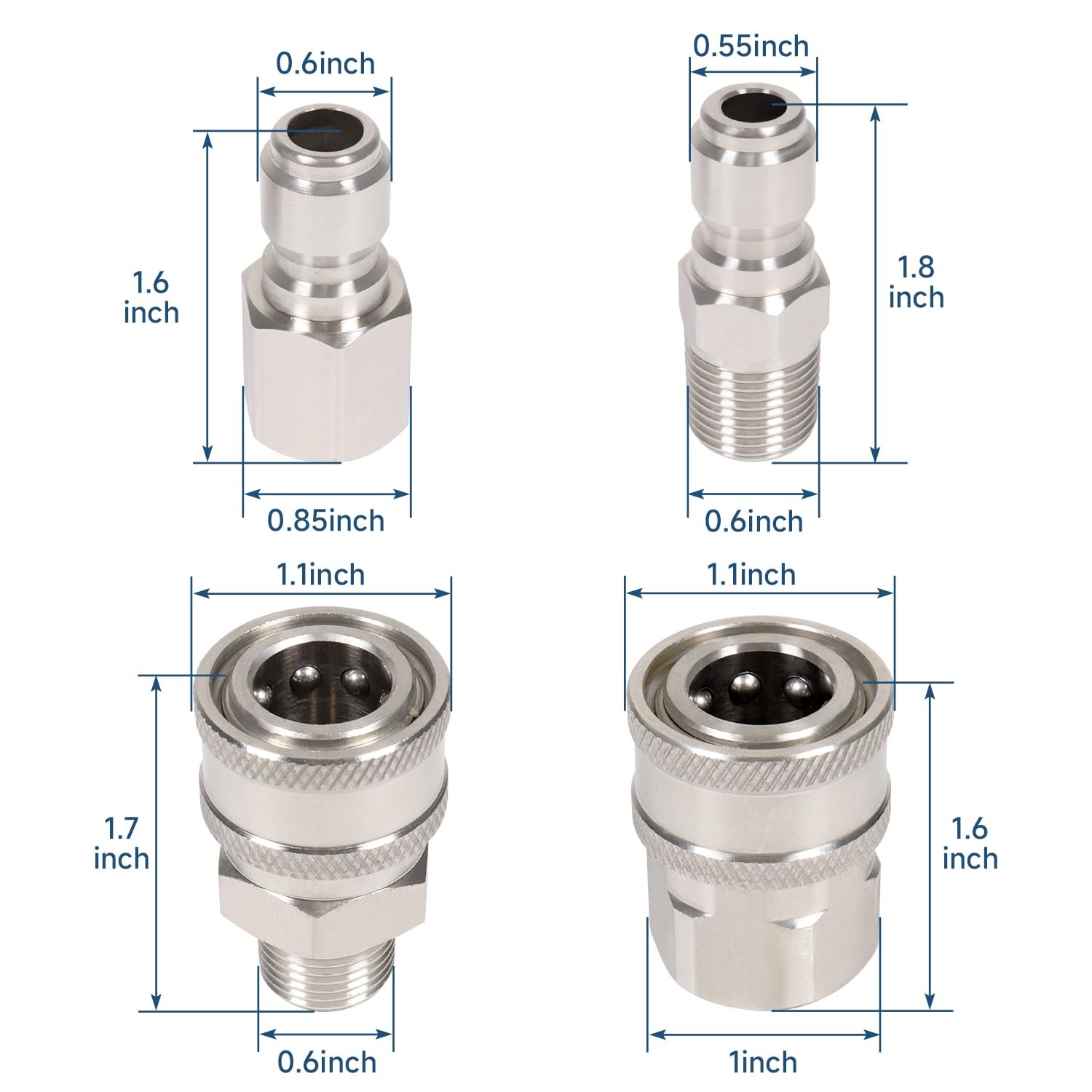 3/8 Inch Stainless Steel Quick Connect Coupler Fittings NPT Male Thread Kit