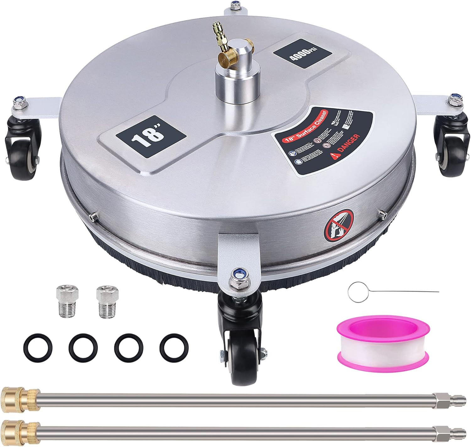 Biswing 18″ Pressure Washer Surface Cleaner with 4 Wheels, Stainless Steel Power