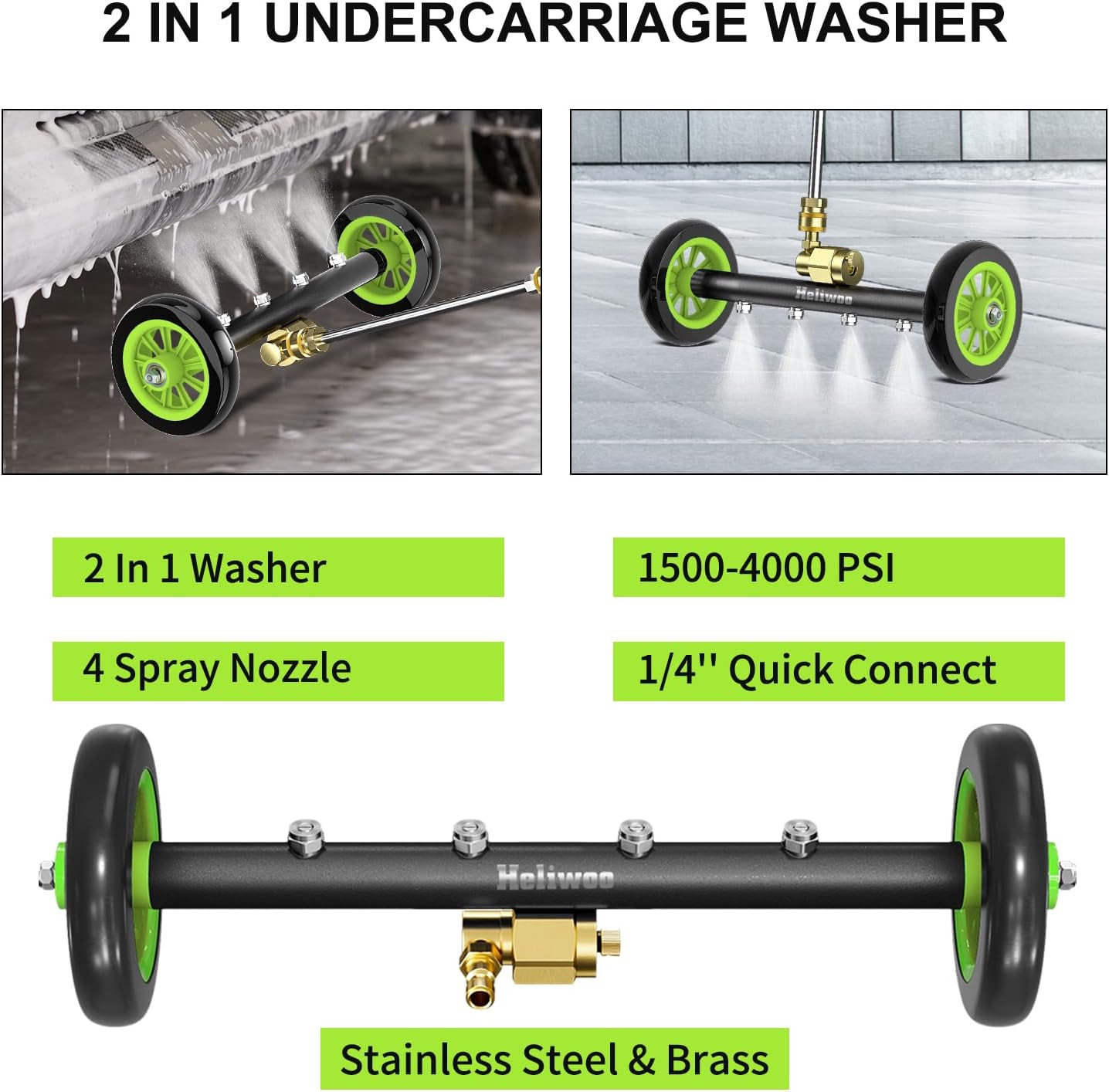 Undercarriage Pressure Washer Attachment 16 Inch, Water Broom 4000 PSI | Dual F