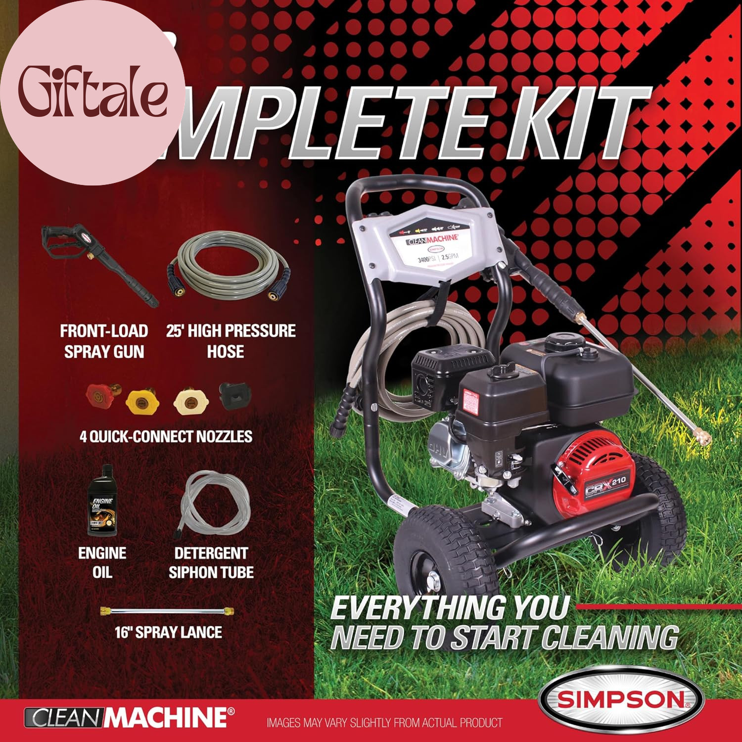3400 PSI Gas Pressure Washer, 2.5 GPM Residential Power Washer, Cold Water, 25′