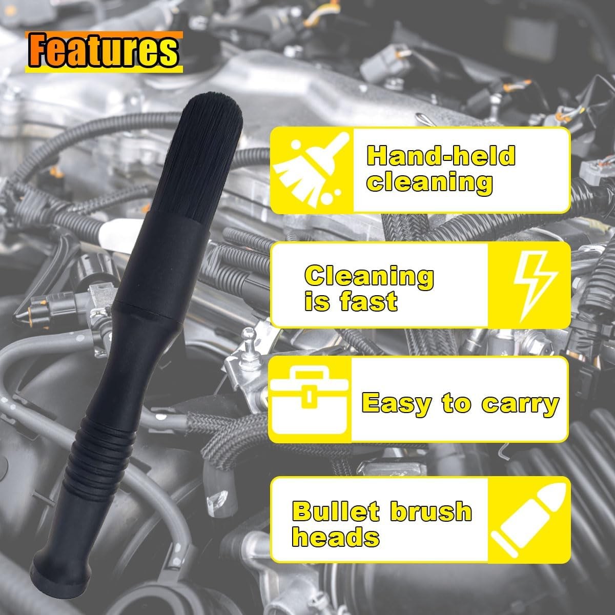 Car Parts Washer Brush, Bullet Head Cleaning Brush for Black