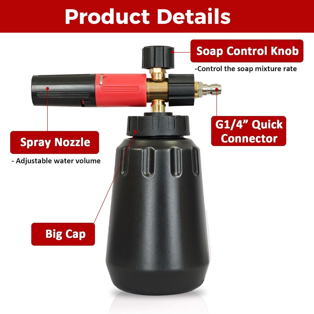 New Pressure Washer Gun Car Wash Soap Lance Cannon Spray Bottle Snow Foam Kit