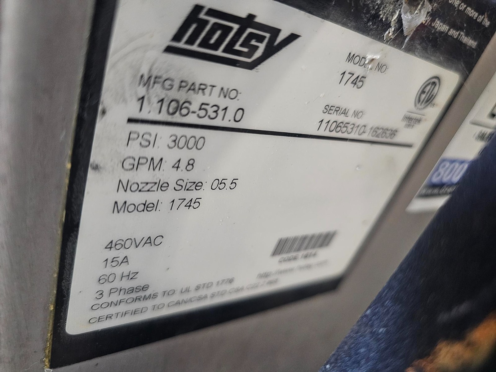 Hotsy 1745 Cold Water Pressure Washer