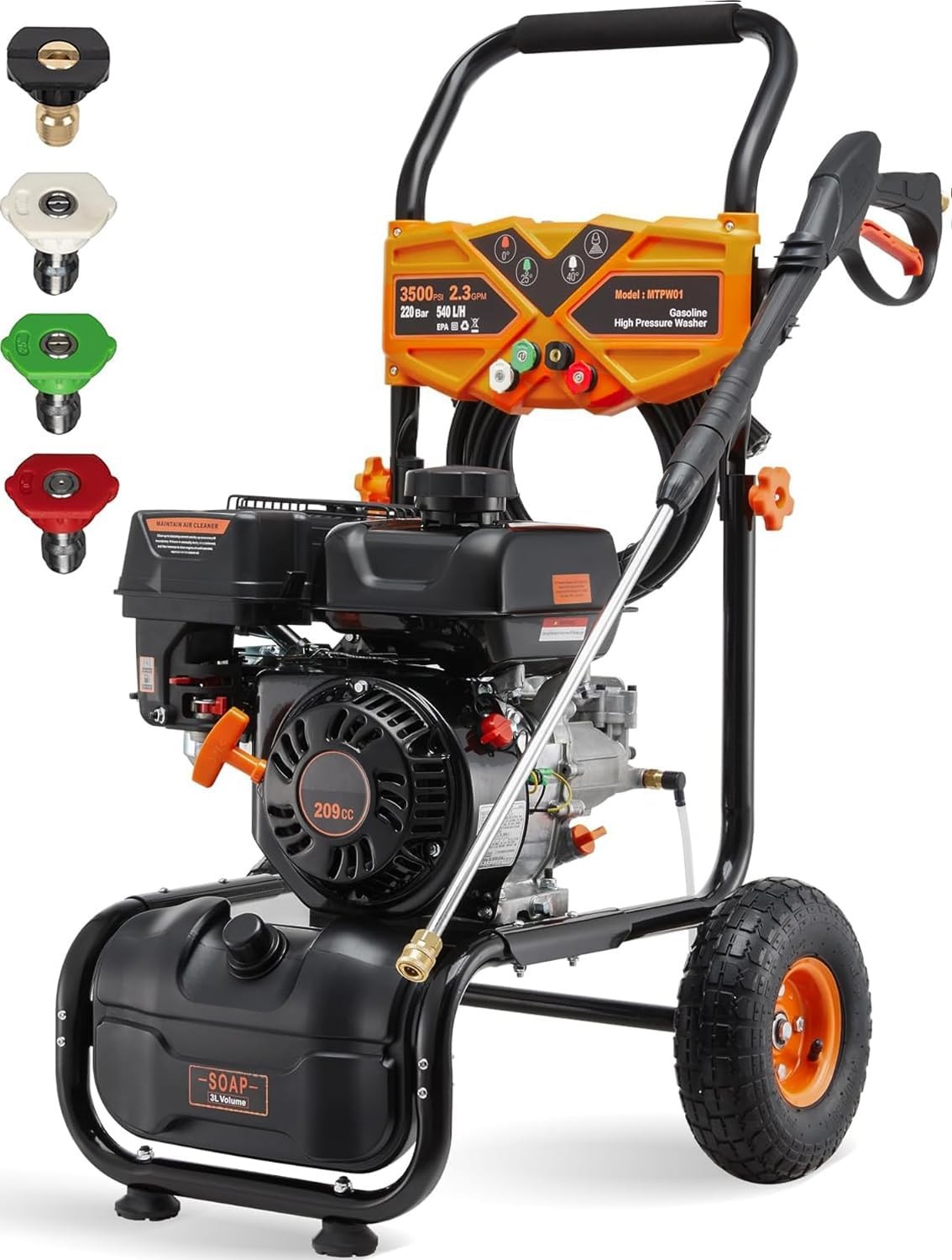 Gas High Pressure Washer Gas Powered Washer 3500 PSI 2.3 GPM 209cc 4 Nozzles