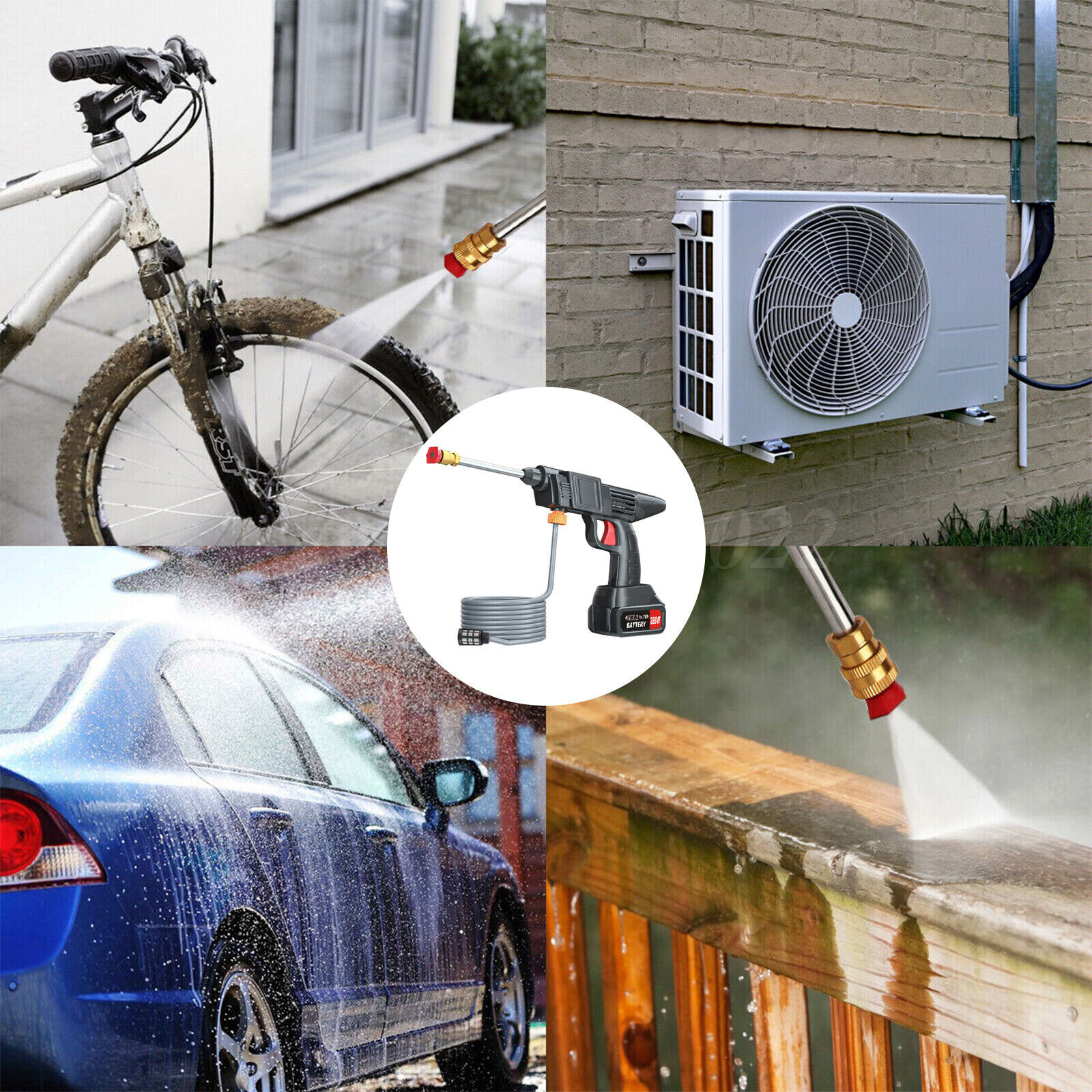 Cordless Electric High Pressure Water Spray Gun Portable Car Washer Cleaner Tool