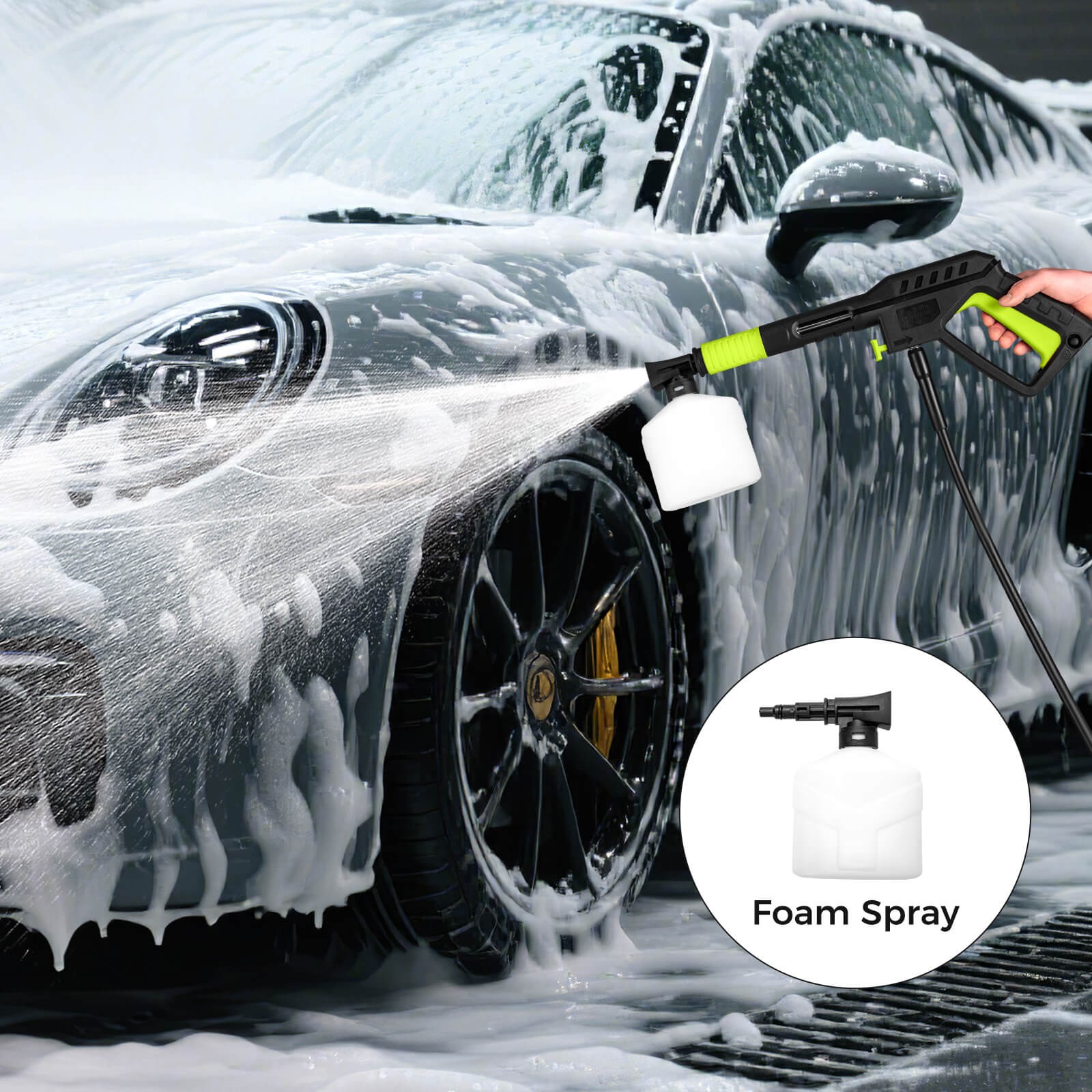 Electric Pressure Washer w/ 4 Nozzles & Soap Bottle Lockable Wheels for Cleaning