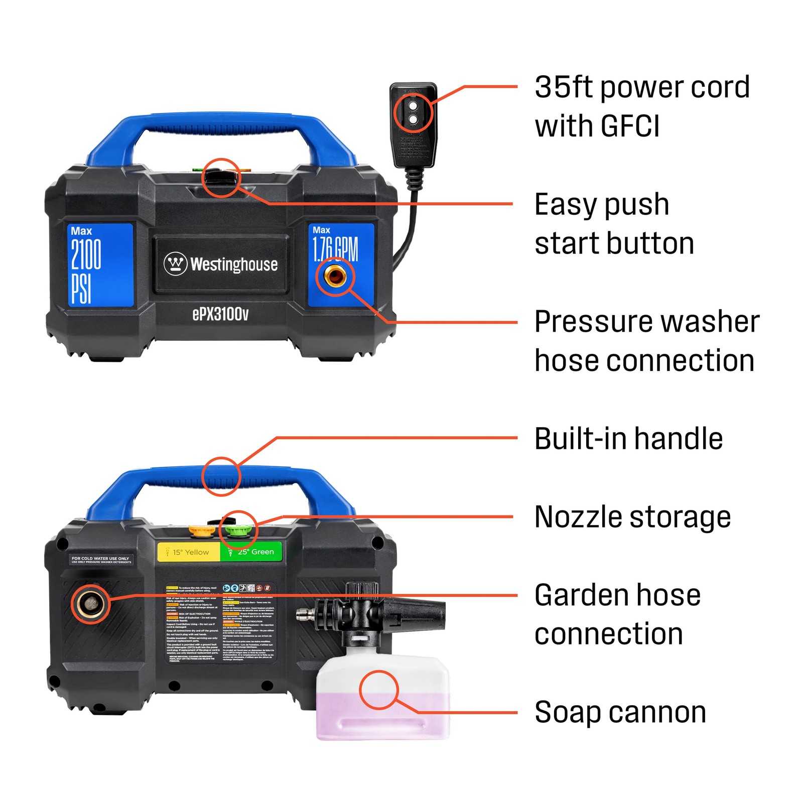 Westinghouse ePX3100v Electric Pressure Washer 2100 PSI 1.76 GPM w/Hose