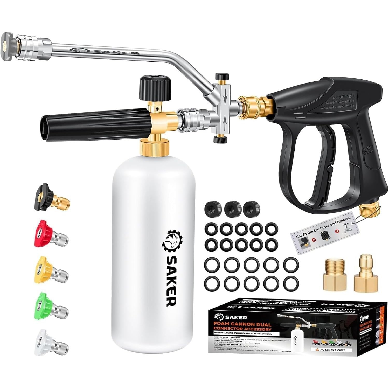 Foam Cannon Dual Connector for Pressure Washer Kit, Spray Gun & 5 Nozzles – Car