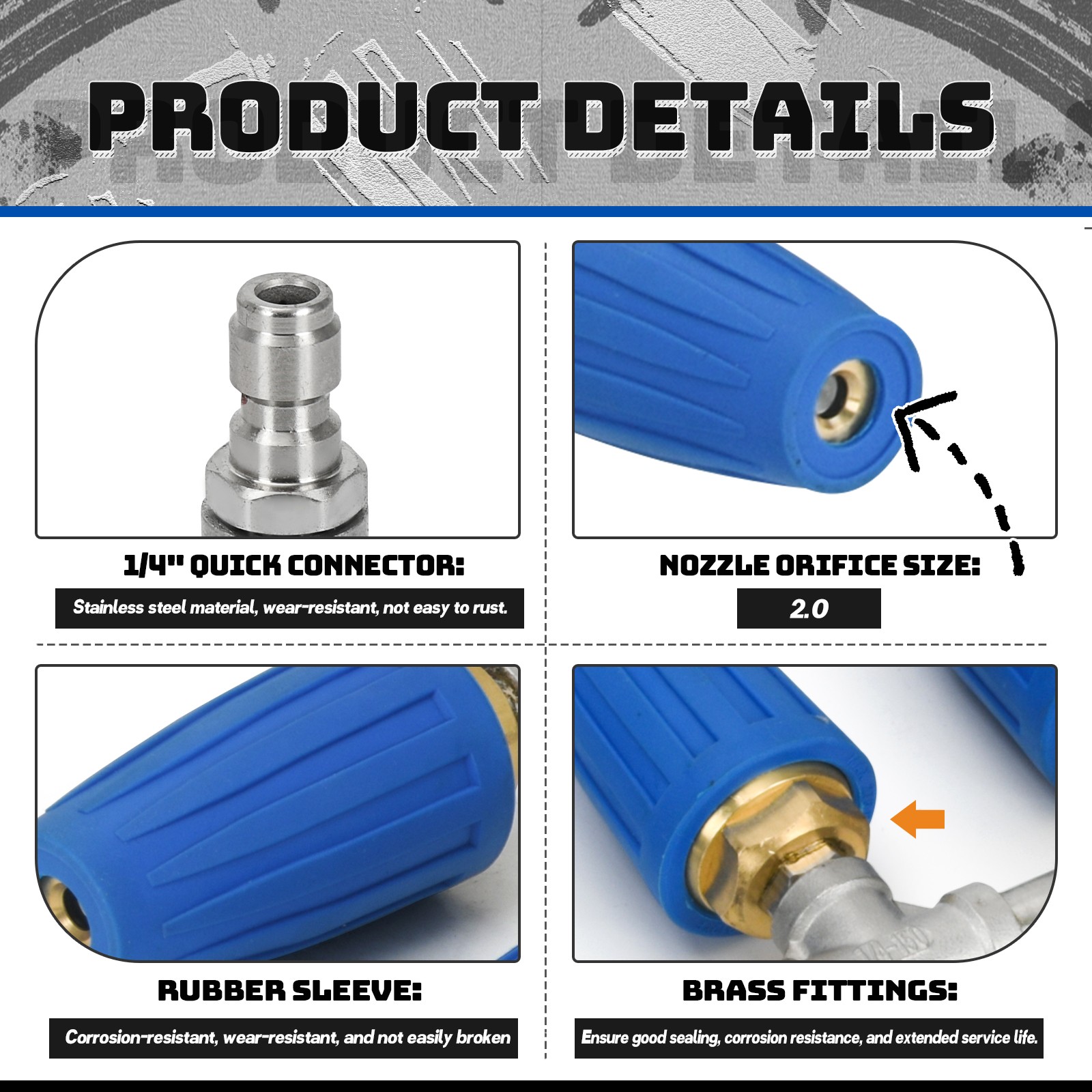 4-in-1 Turbo Nozzle Pressure Washer 4000 PSI 360° Rotating 1/4” Quick Connector