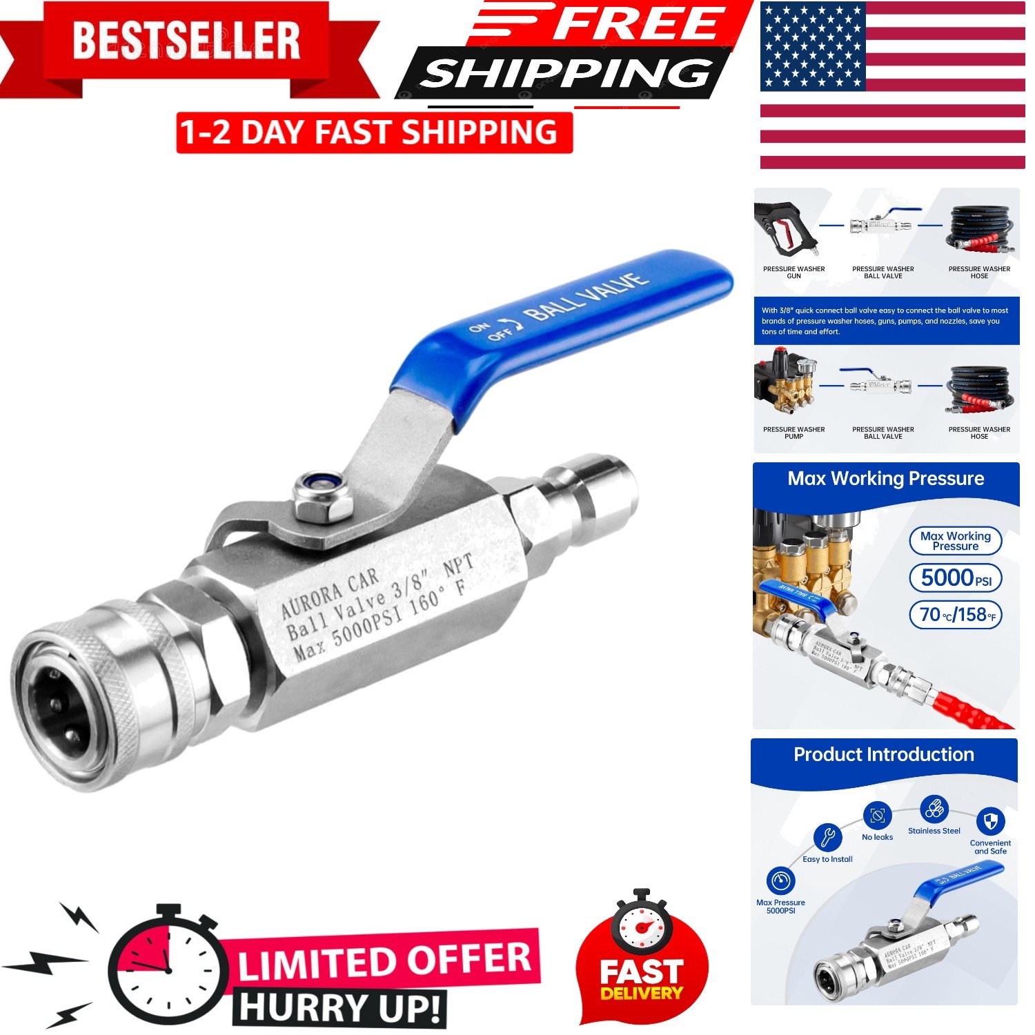 Pressure Washer Ball Valve, 3/8″ Quick Connect Shut Off Ball Valve for Power Wa