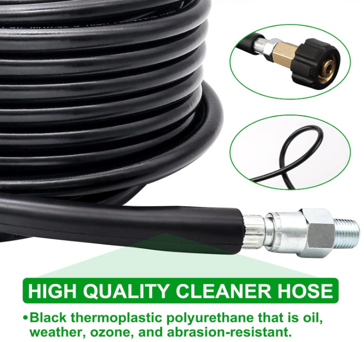 25FT 5800 PSI Pressure Washer Hose Jetter Nozzles Kit 1/4”NPT Sewer Drain R…