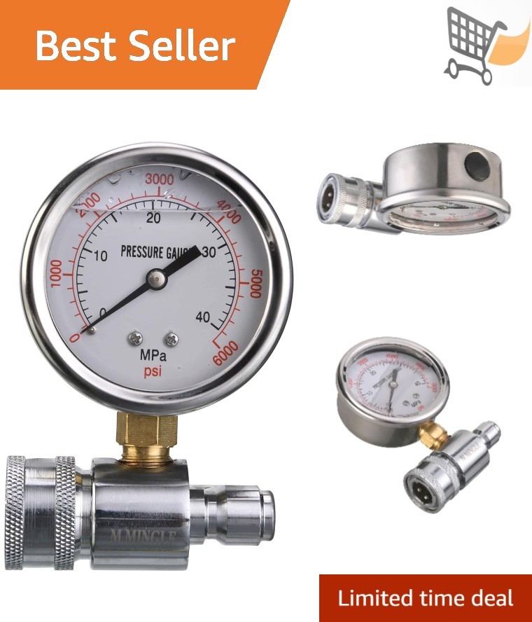 Pressure Washer Gauge Kit Stainless Steel 6000 PSI Quick Connect for Power Wa…
